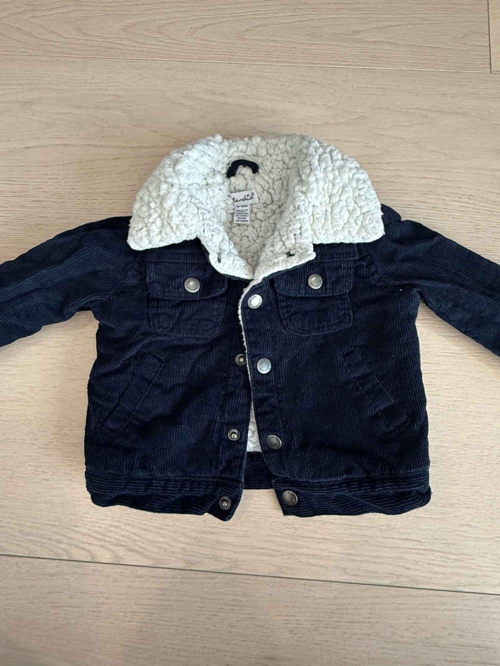 Splendid Navy Corduroy Jacket with Cream Sherpa Collar | 6-12 months